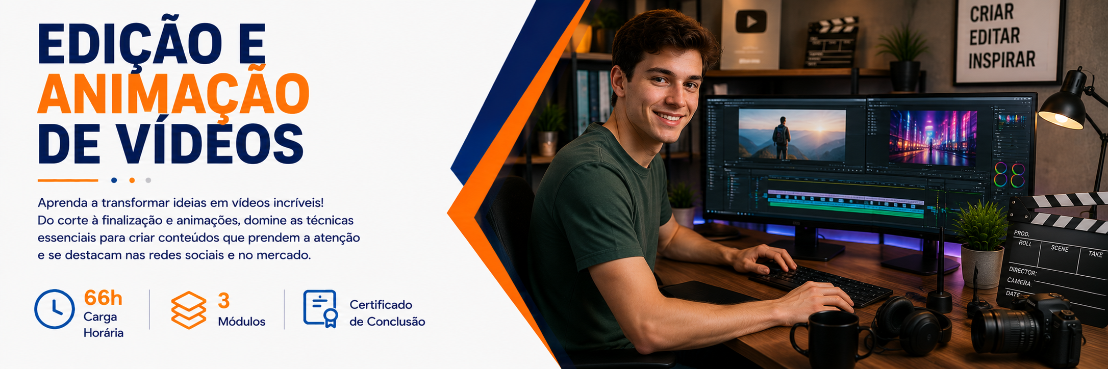 Banner do curso Edição e Animação de Vídeos